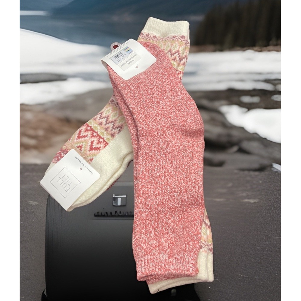 NEW‎ Lot Of 2 - 2 Pkg Full Tilt Women's Ski Fair Isle Sock Cream/Pink/Tan Gift